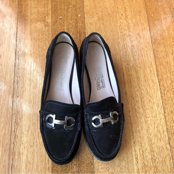 Salvatore Ferragamo black suede loafers with silver Gancini logo - Picture 4 of 10